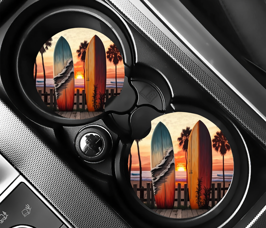 Custom Car Coasters Surfboard Sunset