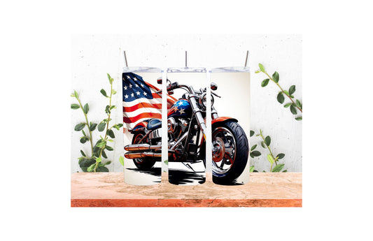 20 oz America Flag Motorcycle Tumbler