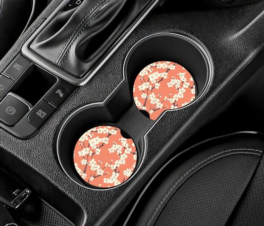 Custom Car Coasters White Flowers