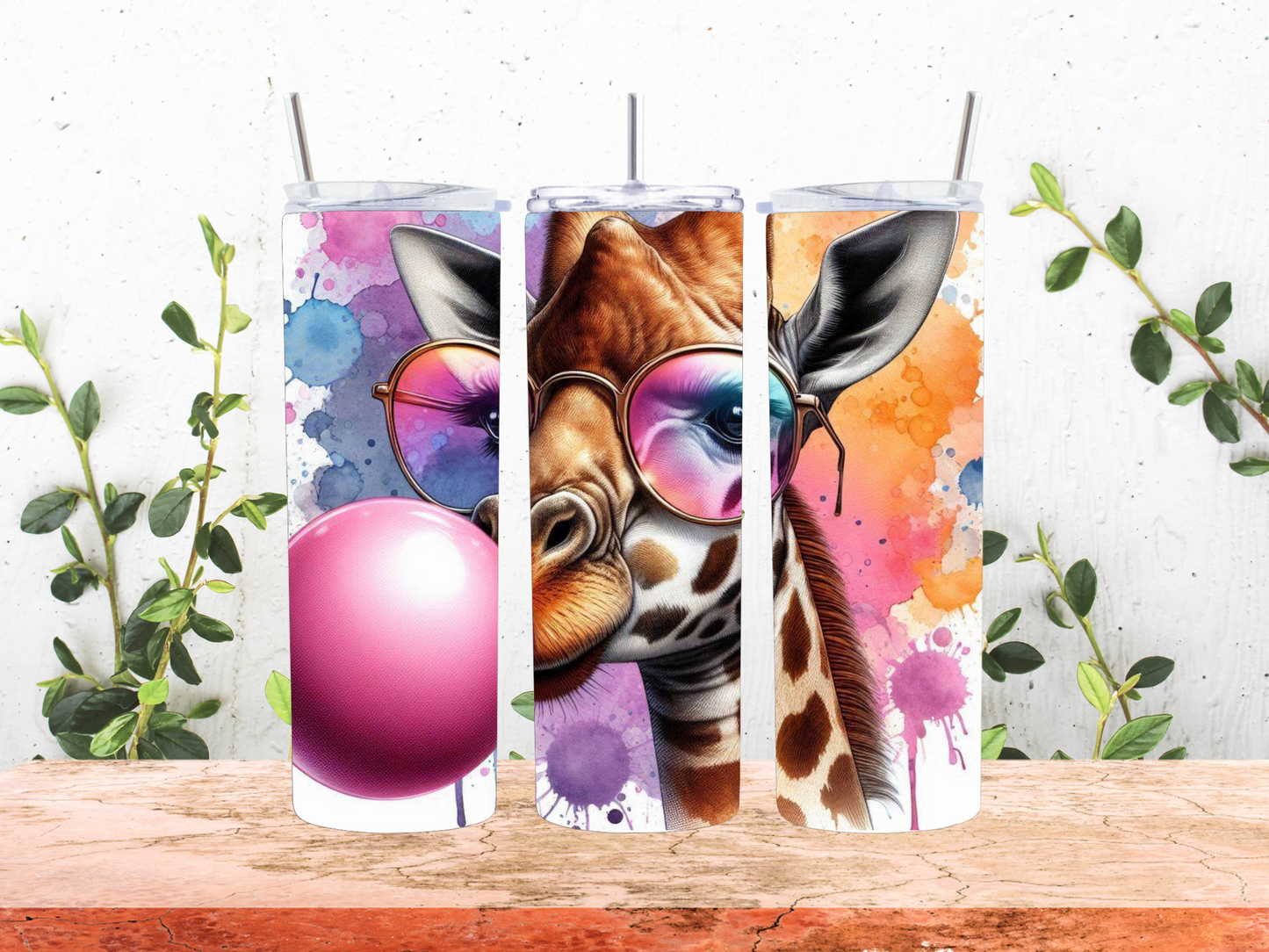 20 oz Tumbler Giraffe Bubble