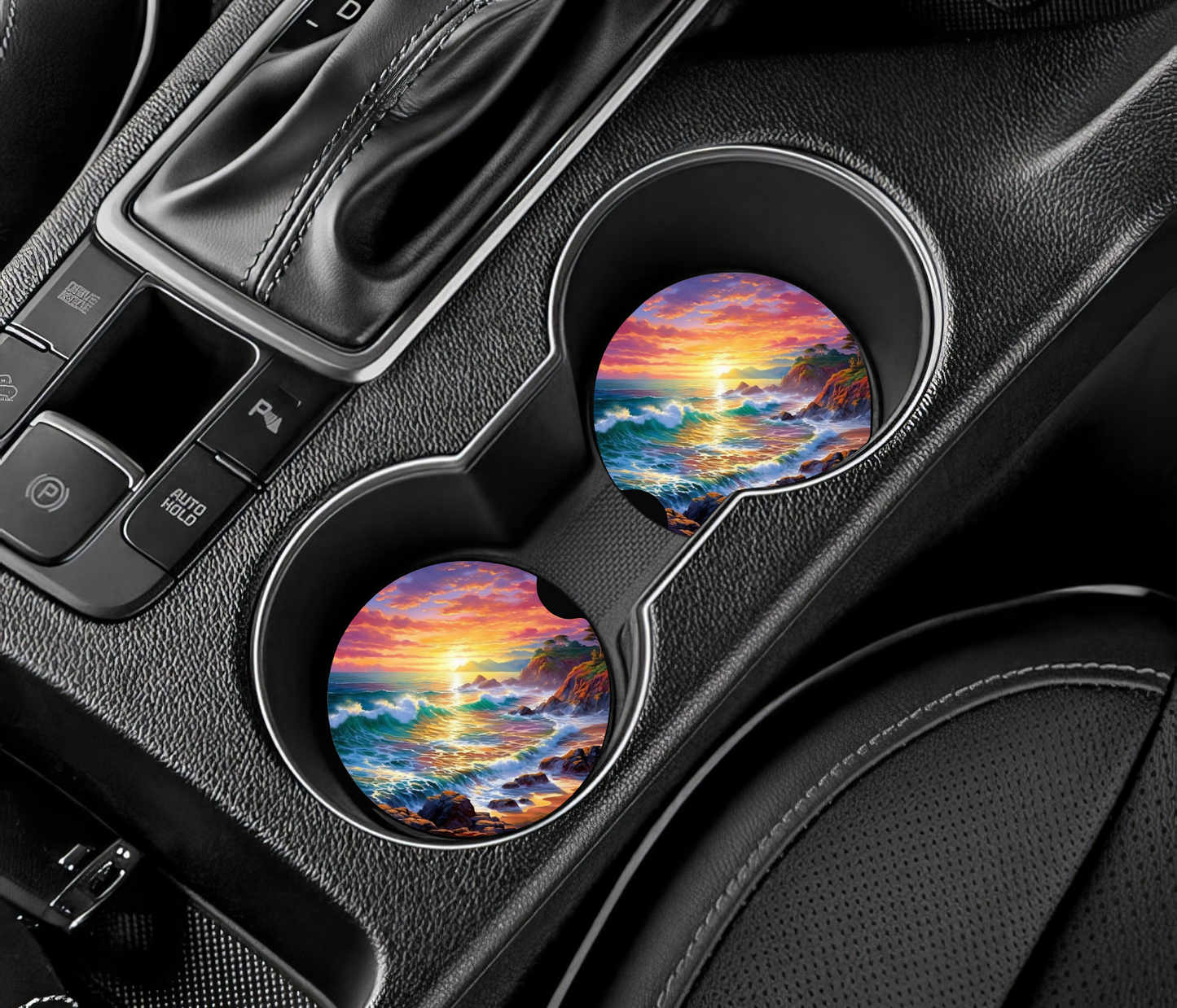 Custom Car Coasters Sunset over water